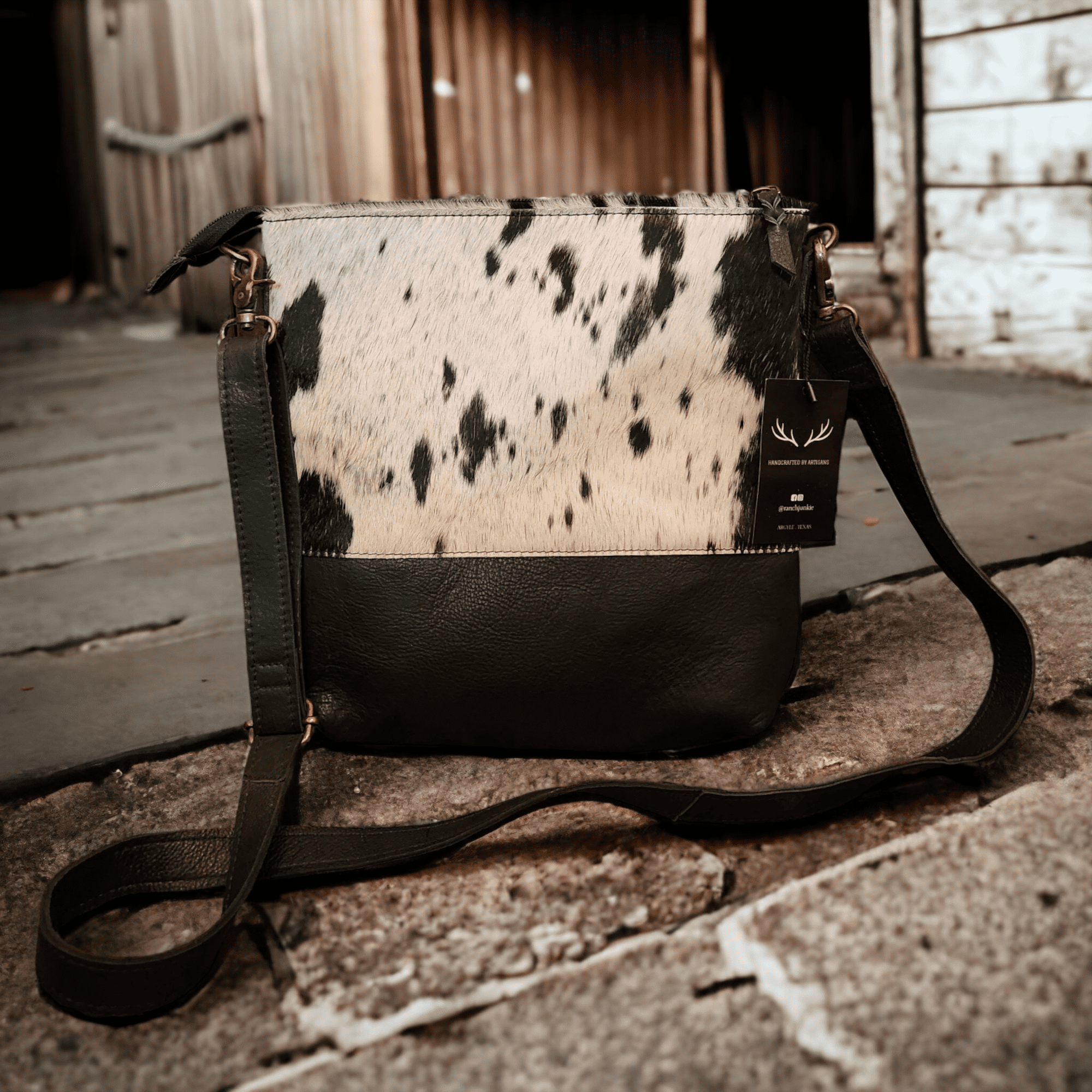 Bundle Deal -The Highlands Black Genuine Cowhide Large Crossbody Bag + Black Wristlet Clutch - Ranch Junkie Mercantile LLC